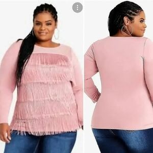 Pink Fringe Long Sleeve Top